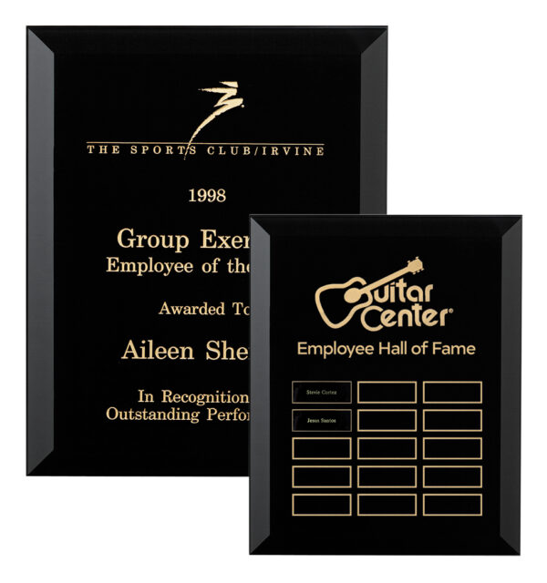 Beveled Black Glass Plaque