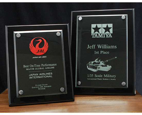 Black Piano Finished Plaque with Beveled Glass Top