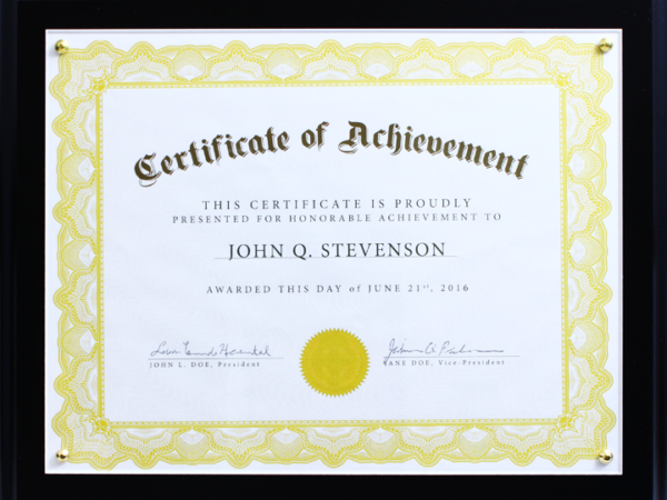 Black Veneer Certificate Plaque